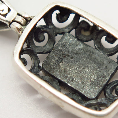 925 Sterling Silver Real Black Onyx Gem Ornate Design Pendant