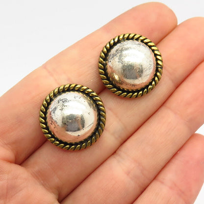 925 Sterling Silver 2-Tone Vintage Mexico Domed Rope Wrapped Design Earrings