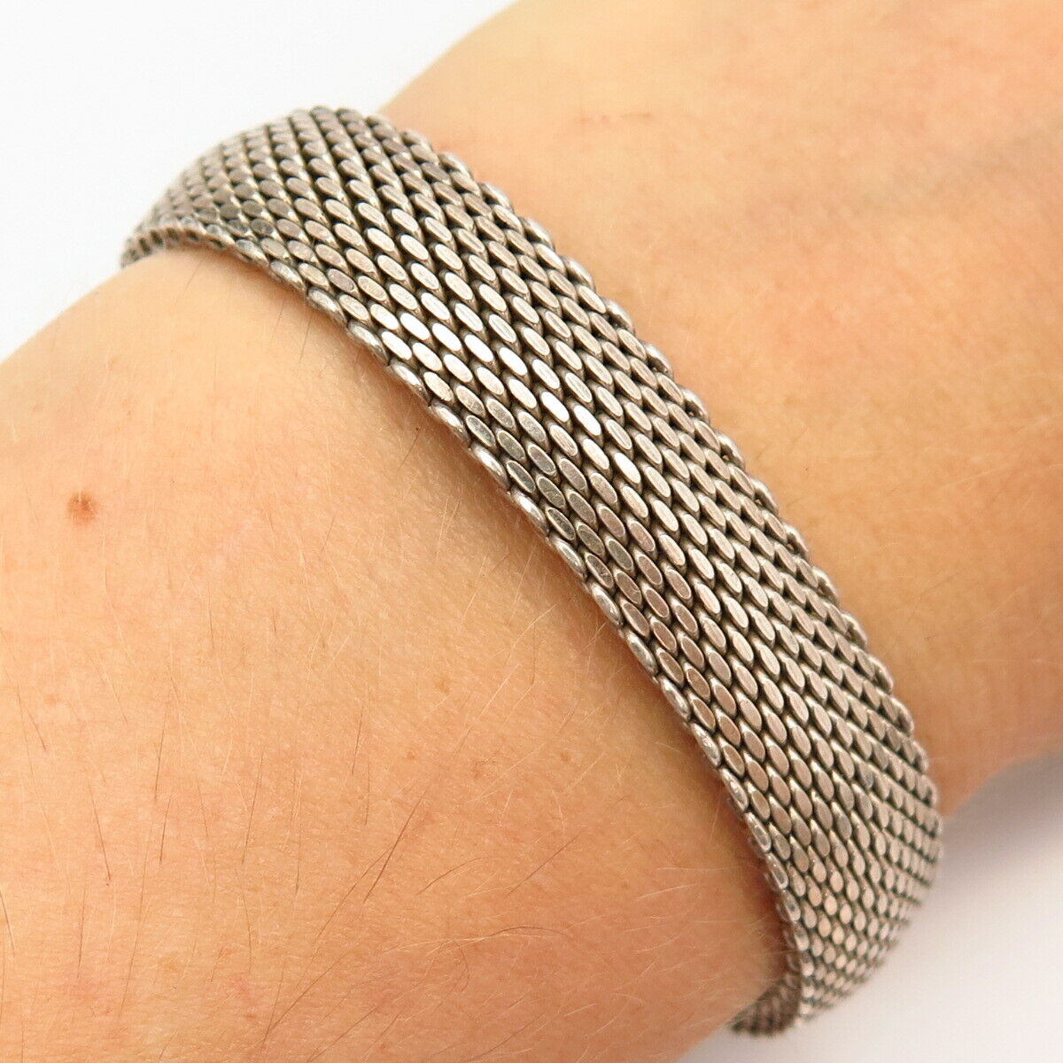 925 Sterling Silver Mesh & Flexible Link Bracelet 7 1/4"