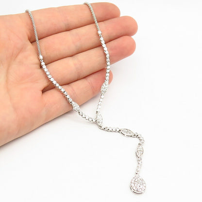 925 Sterling Silver C Z Tie Design Popcorn Chain Necklace 16"