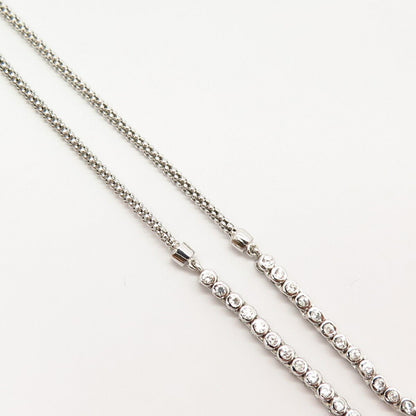 925 Sterling Silver C Z Tie Design Popcorn Chain Necklace 16"