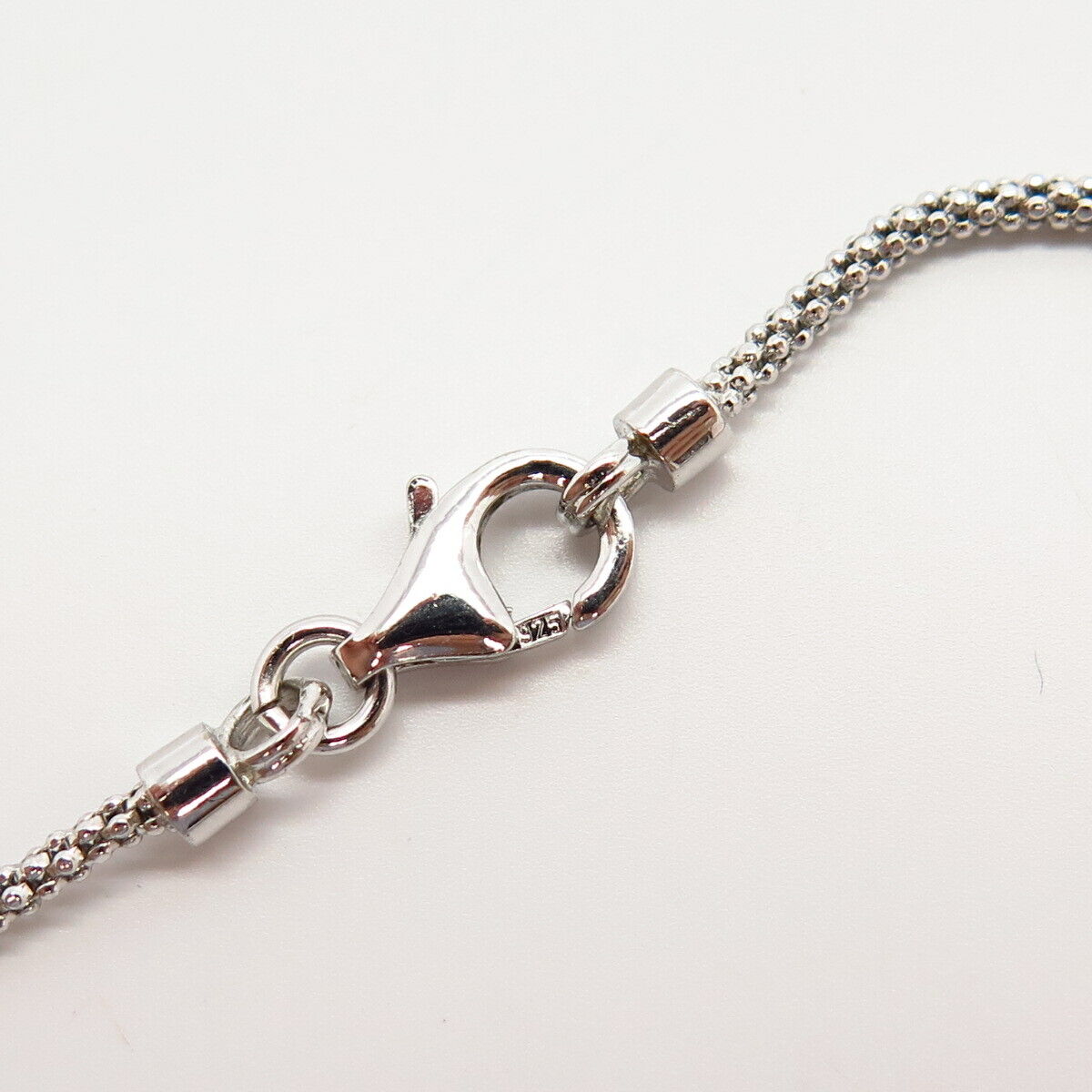 925 Sterling Silver C Z Tie Design Popcorn Chain Necklace 16"