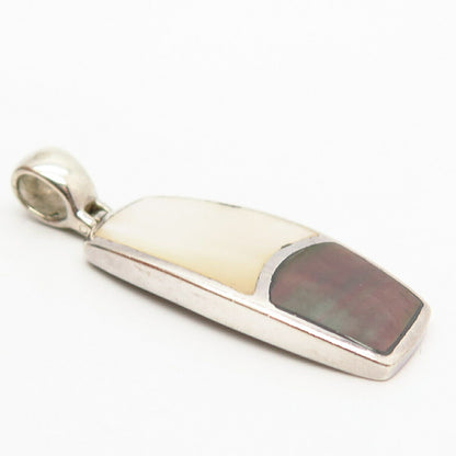 925 Sterling Silver Real White & Brown Mother-of-Pearl Slide Pendant