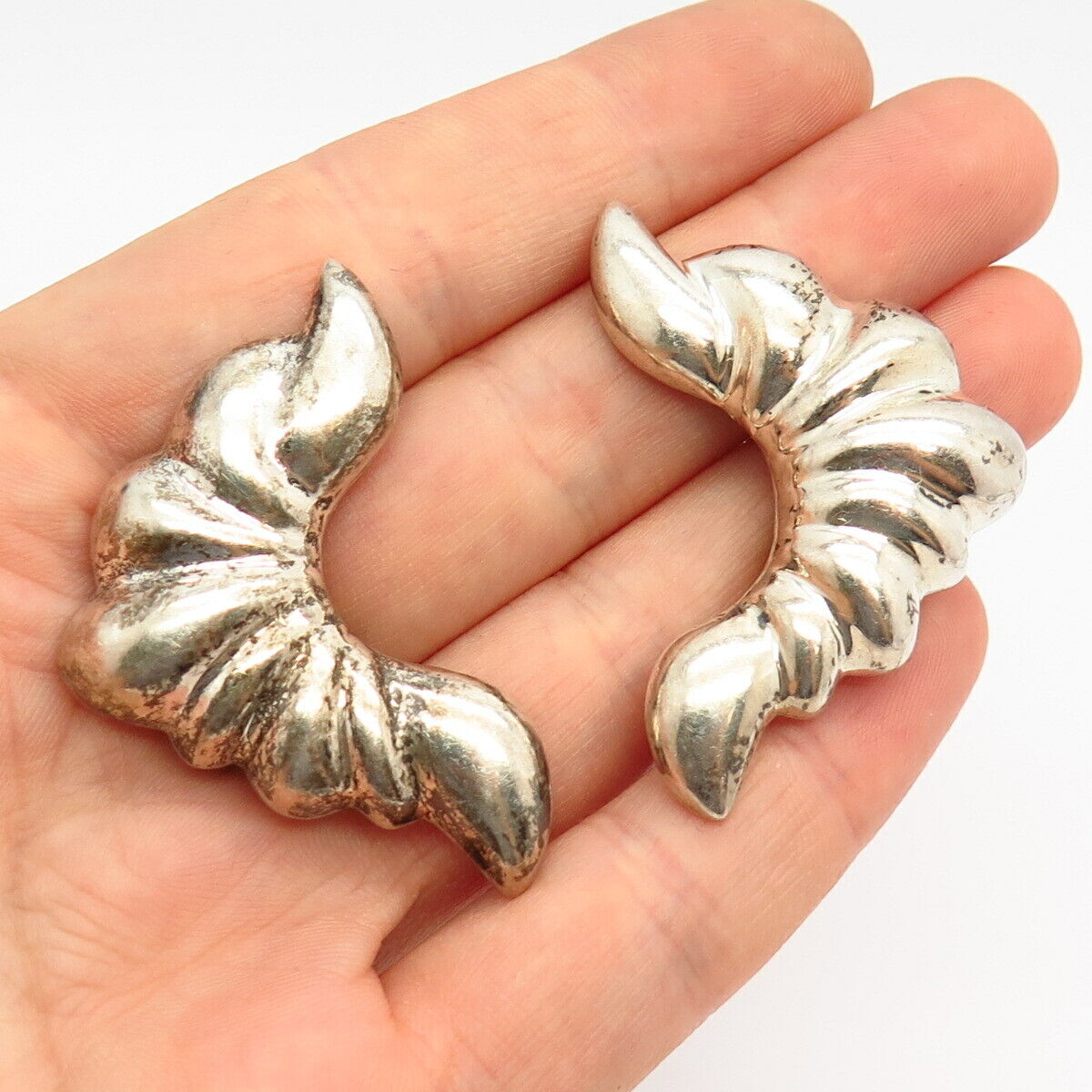 925 Sterling Silver Vintage Mexico Ribbed Design Clip On Earrings