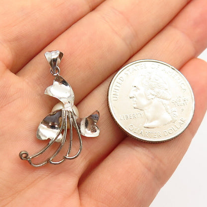 925 Sterling Silver Vintage Real Pearl Floral Design Pendant