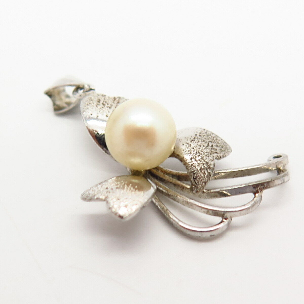 925 Sterling Silver Vintage Real Pearl Floral Design Pendant