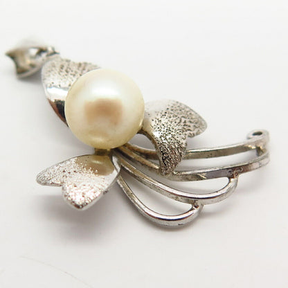 925 Sterling Silver Vintage Real Pearl Floral Design Pendant