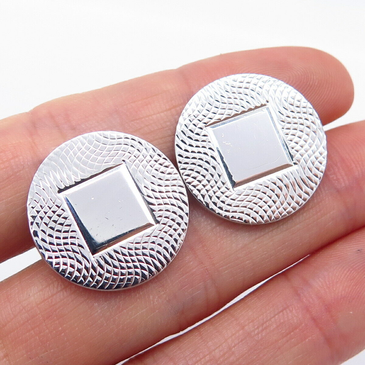 925 Sterling Silver Vintage Textured Design Round Cufflinks