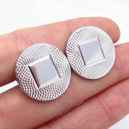 925 Sterling Silver Vintage Textured Design Round Cufflinks