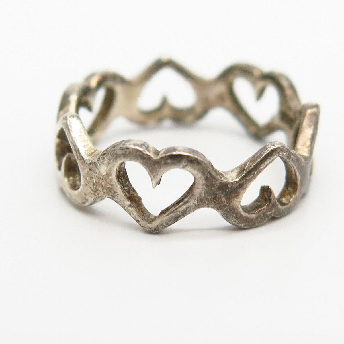 925 Sterling Silver Heart Ornate Design Band Ring Size 6