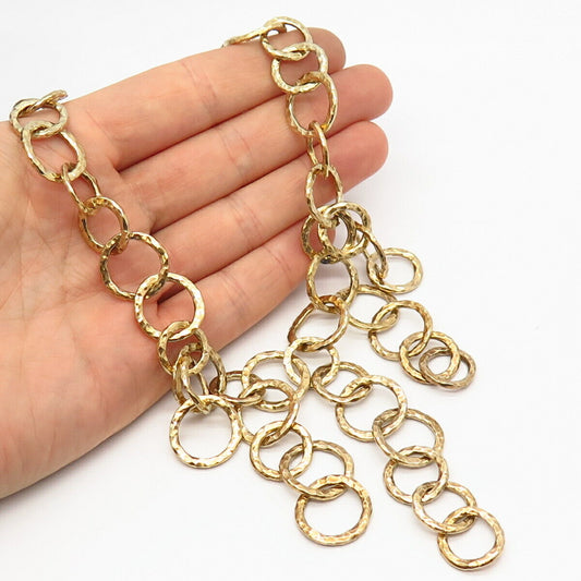 925 Sterling Gold Plated Cecile & Jeannie C Z Hammered Finish Chain Necklace 14"