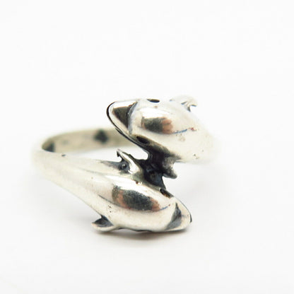 925 Sterling Silver Dolphin Couple Design Ring Size 5 3/4