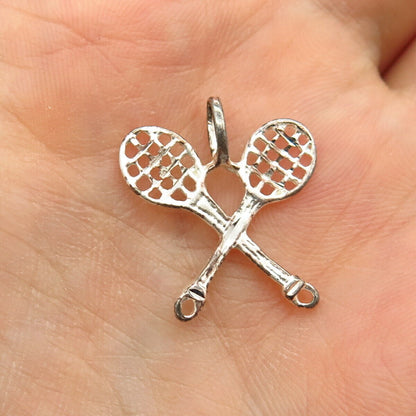 925 Sterling Silver Crossed Tennis Racquets Design Charm Pendant