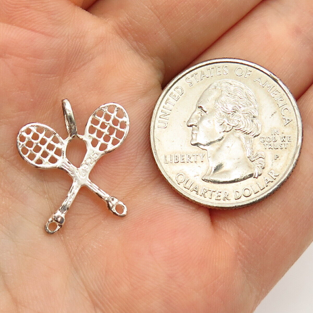 925 Sterling Silver Crossed Tennis Racquets Design Charm Pendant