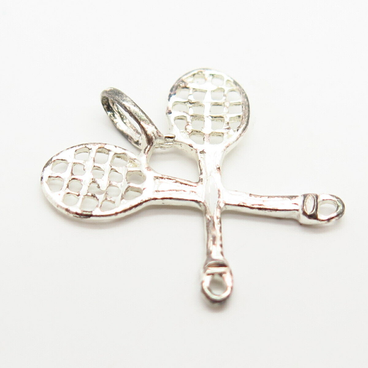 925 Sterling Silver Crossed Tennis Racquets Design Charm Pendant