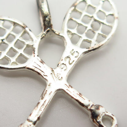 925 Sterling Silver Crossed Tennis Racquets Design Charm Pendant