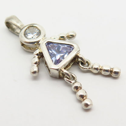 925 Sterling Silver White & Amethyst-Tone C Z Articulated Girl Slide Pendant