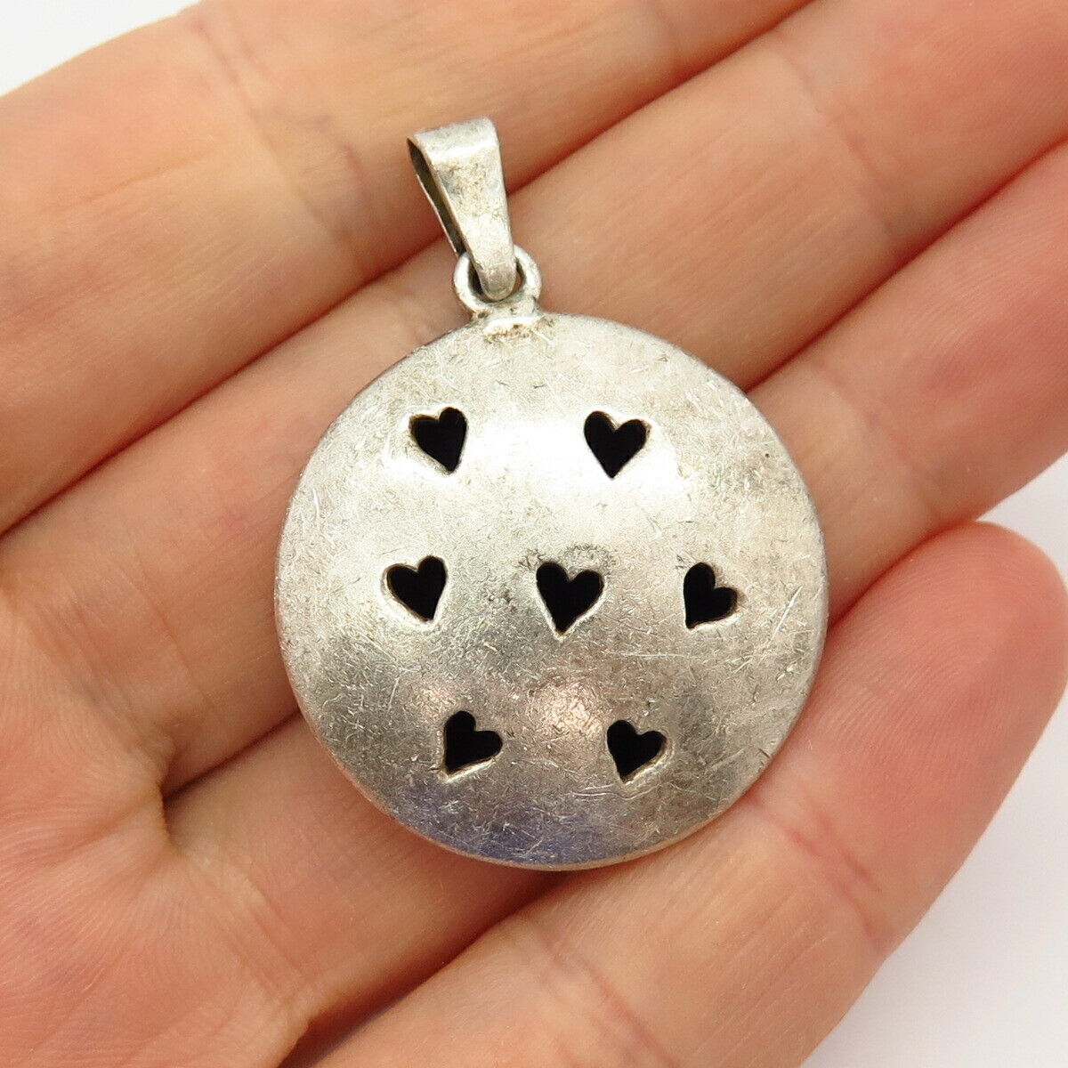 925 Sterling Silver Vintage Mexico Cutout Heart Design Pendant