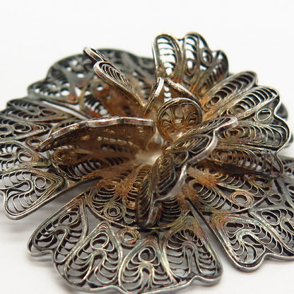 900 Silver Vintage Filigree Floral Design Pin Brooch / Pendant