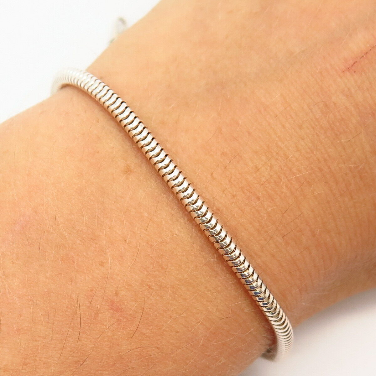 925 Sterling Silver Italy Round Snake Link Bracelet 7"