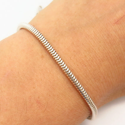 925 Sterling Silver Italy Round Snake Link Bracelet 7"