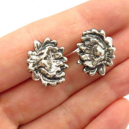 925 Sterling Silver Vintage Jewelart Floral Design Screw Back Earrings