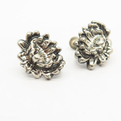 925 Sterling Silver Vintage Jewelart Floral Design Screw Back Earrings