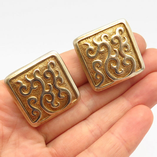 925 Sterling Silver Gold Plated Vintage Ornate Design Clip On Earrings