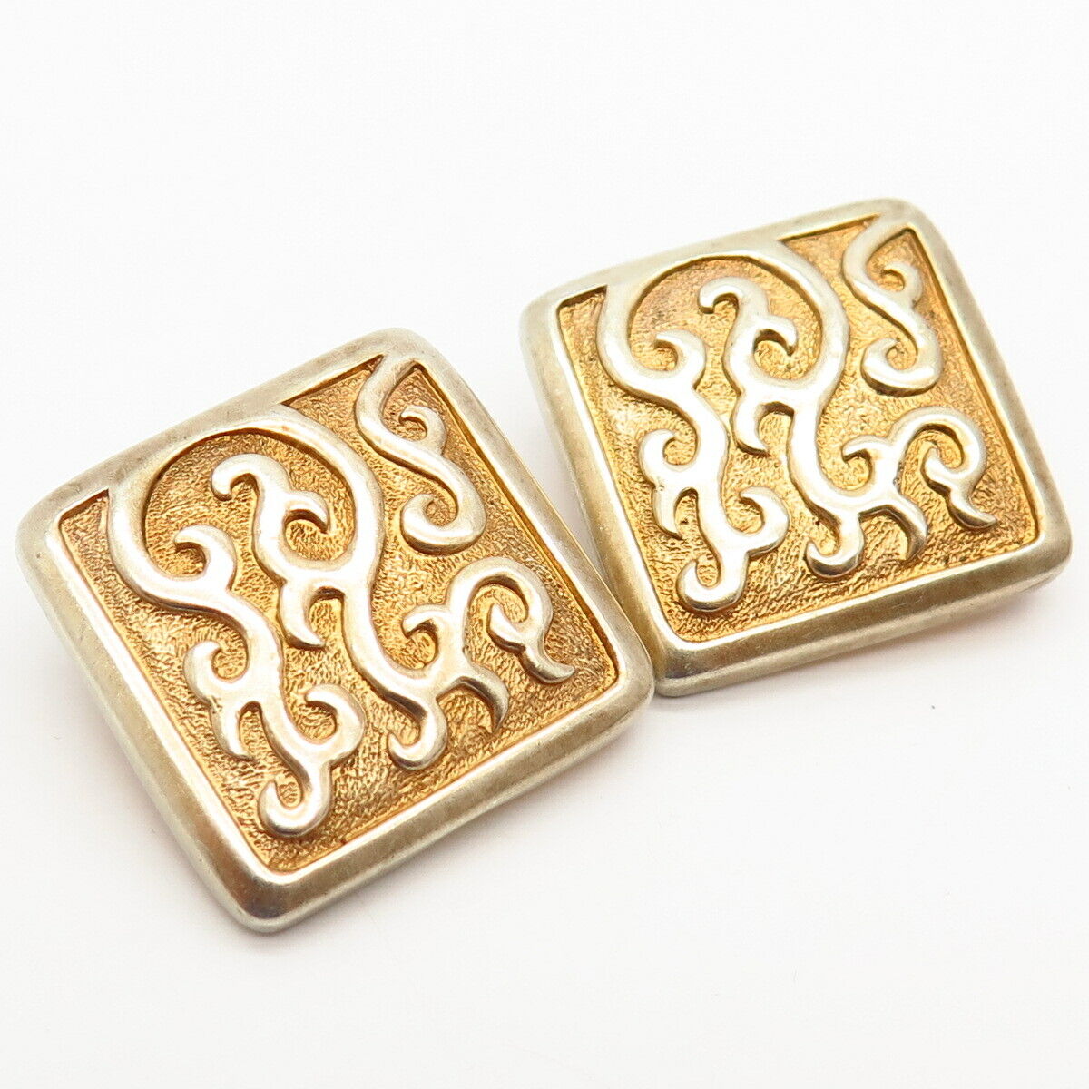 925 Sterling Silver Gold Plated Vintage Ornate Design Clip On Earrings