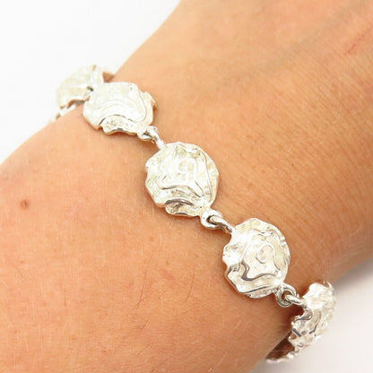 925 Sterling Silver Floral Design Link Bracelet 7"