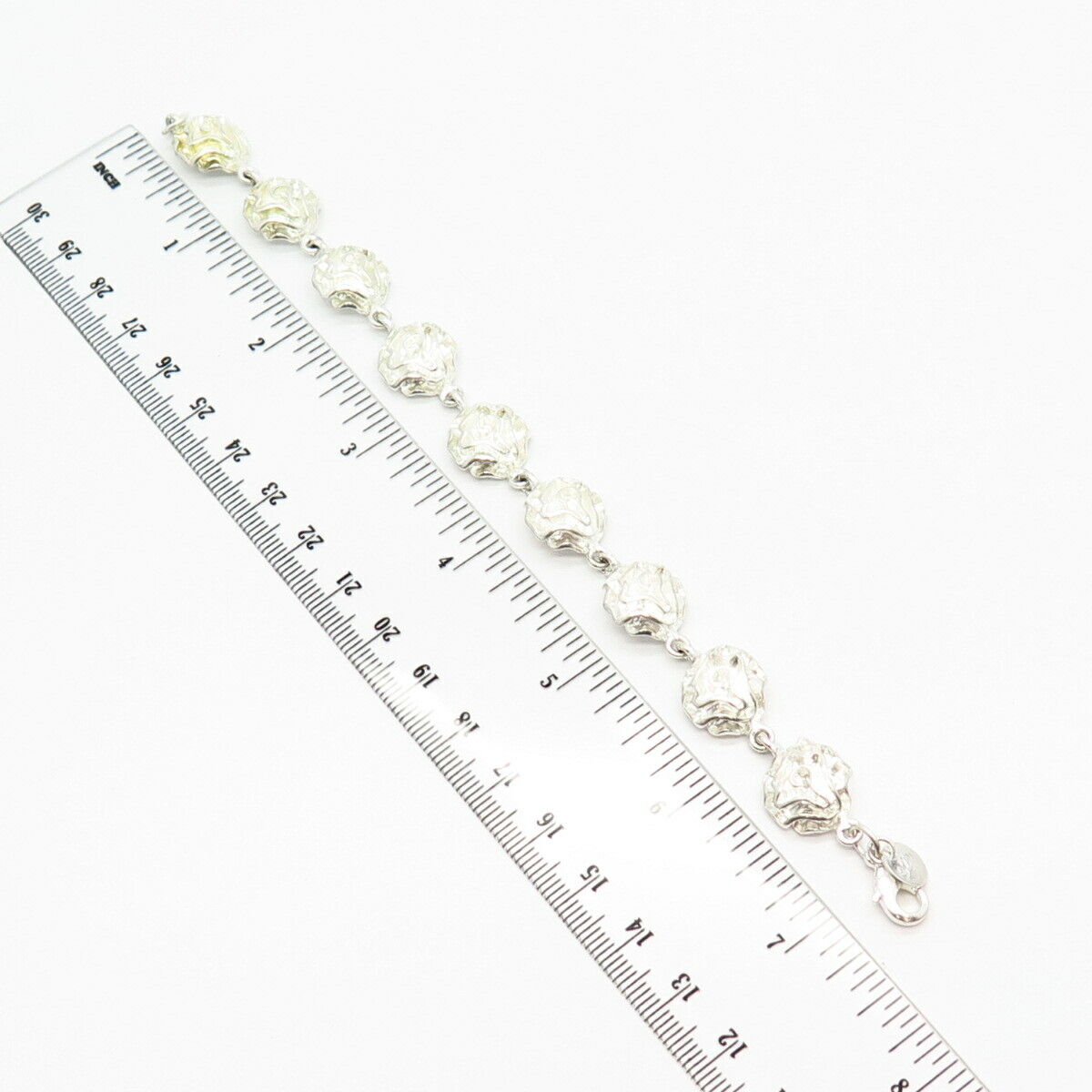 925 Sterling Silver Floral Design Link Bracelet 7"