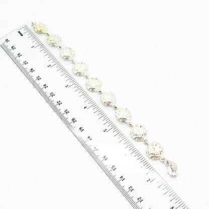 925 Sterling Silver Floral Design Link Bracelet 7"