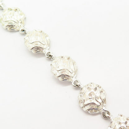 925 Sterling Silver Floral Design Link Bracelet 7"