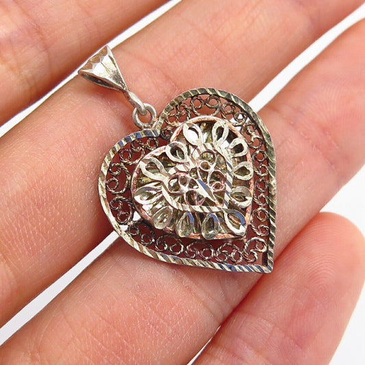 925 Sterling Silver Swirl & Heart Design Pendant