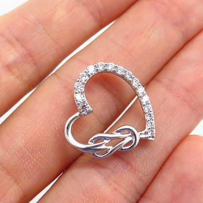 925 Sterling Silver C Z Open Heart & Love Knot Design Slide Pendant