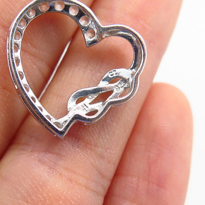 925 Sterling Silver C Z Open Heart & Love Knot Design Slide Pendant