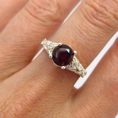 925 Sterling Silver White & Garnet-Tone C Z Ring Size 6