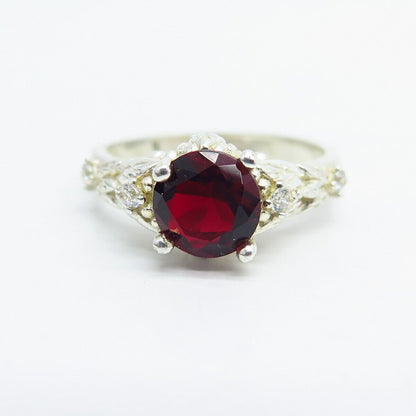 925 Sterling Silver White & Garnet-Tone C Z Ring Size 6