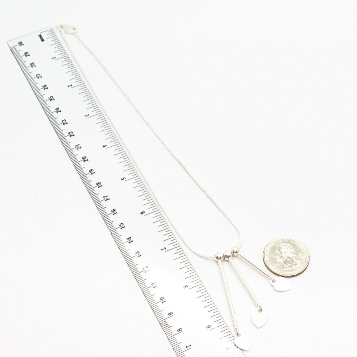 925 Sterling Silver Italy Heart & Bar Square Herringbone Chain Necklace 16"