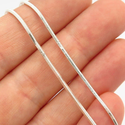 925 Sterling Silver Italy Heart & Bar Square Herringbone Chain Necklace 16"