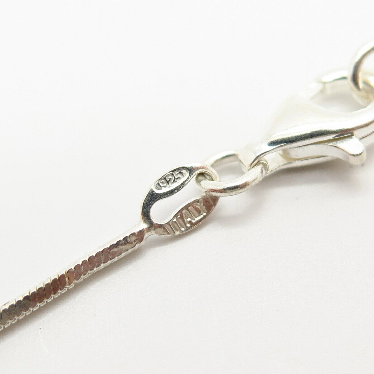 925 Sterling Silver Italy Heart & Bar Square Herringbone Chain Necklace 16"