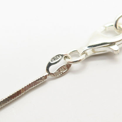 925 Sterling Silver Italy Heart & Bar Square Herringbone Chain Necklace 16"