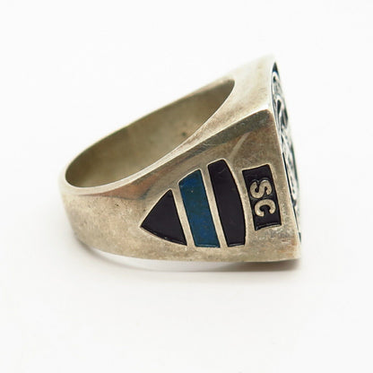 925 Sterling Enamel "Thin Blue Line" Louisiana Signet Men's Ring Size 14.5