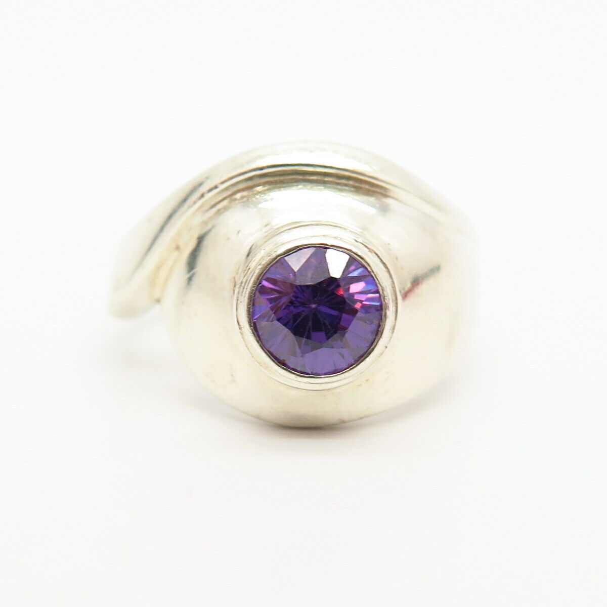 925 Sterling Silver Amethyst-Tone C Z Wave Design Ring Size 7 3/4