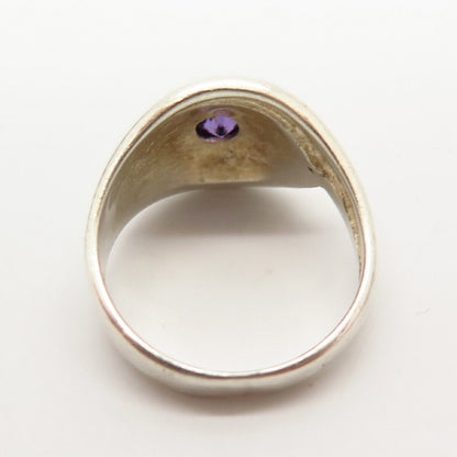 925 Sterling Silver Amethyst-Tone C Z Wave Design Ring Size 7 3/4