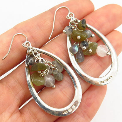 925 Sterling Silver Multi-Color Gem Teardrop Shape Drop Dangle Earrings