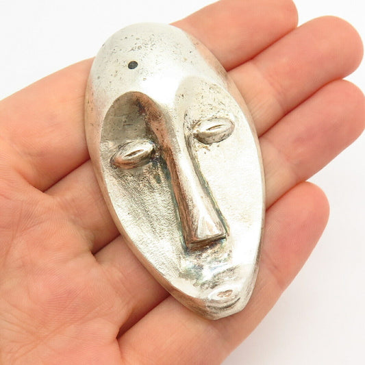 925 Sterling Silver Tribal Mask Design Statement Pin Brooch