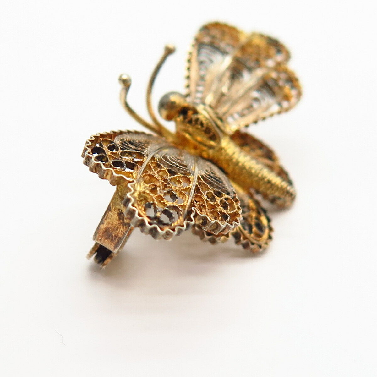 800 Silver Gold Plated Vintage Filigree Butterfly Design Pin Brooch