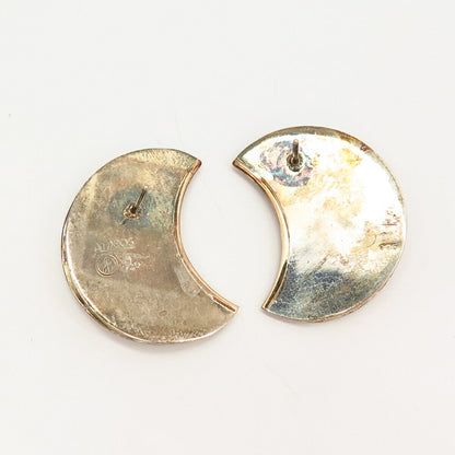 925 Sterling Silver 2-Tone Victor Alfaro Crescent Moon Design Earrings