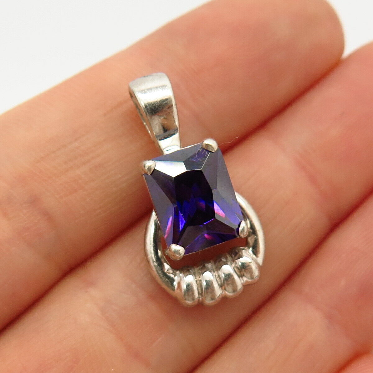 925 Sterling Silver Amethyst-Tone C Z Slide Pendant